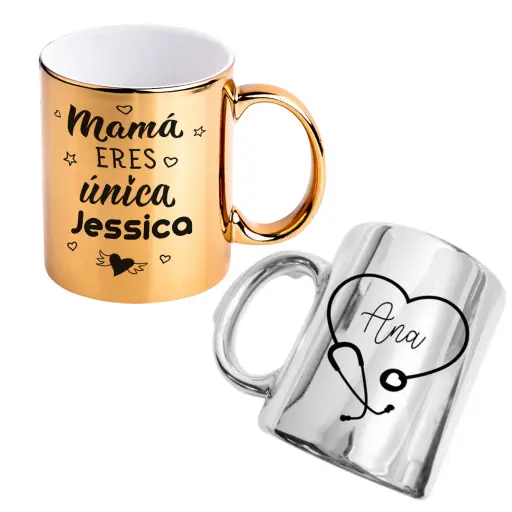 Taza espejada dorada o plateada personalizada 